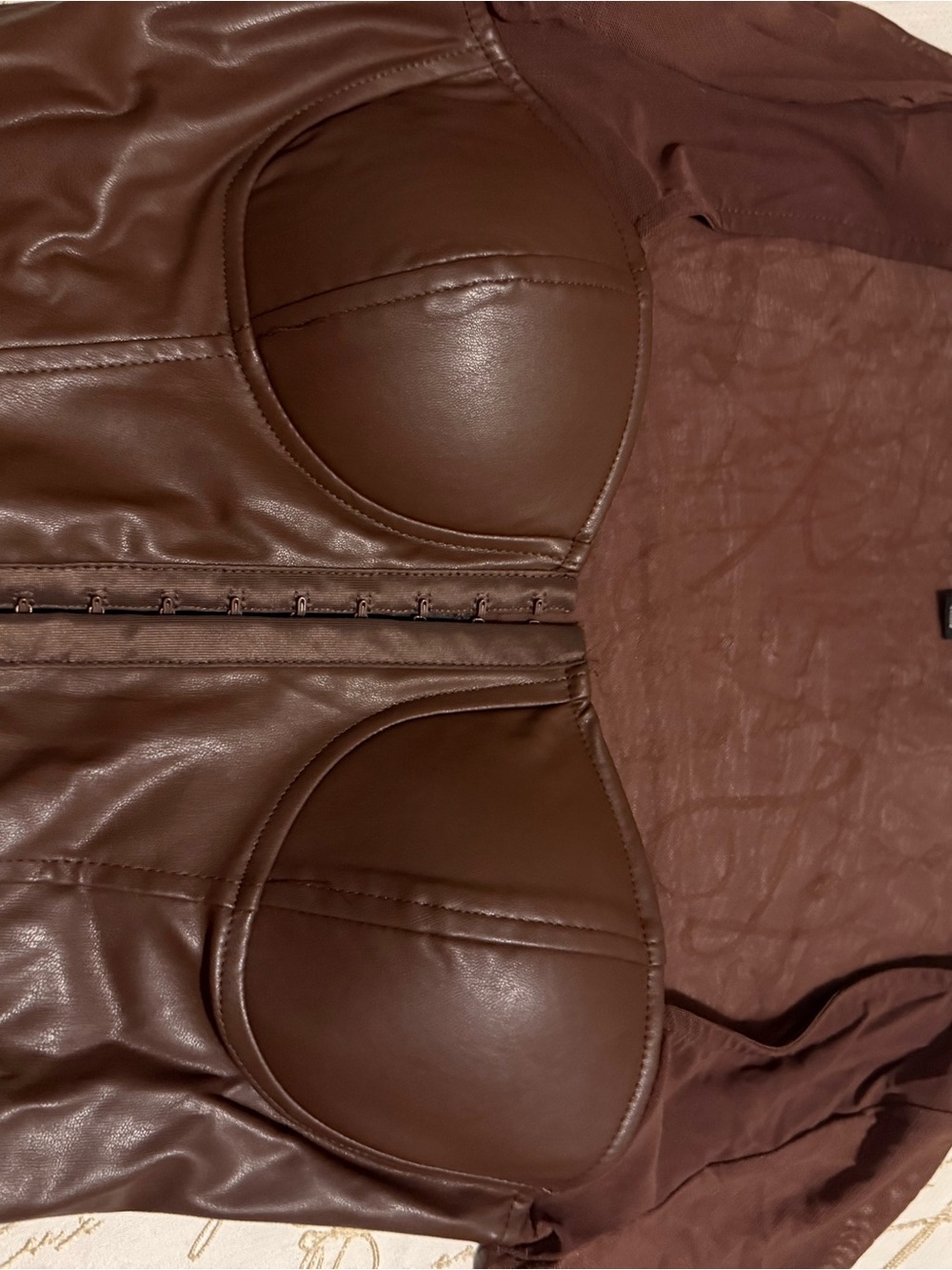 Faux Leather Brown Bustier Top and skirt set
